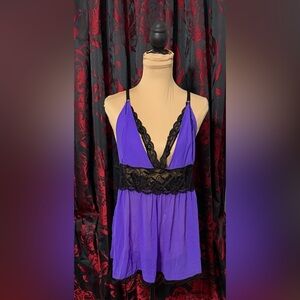 Elegant Purple Lace Trim Babydoll w/free laundry bag for delicate garments